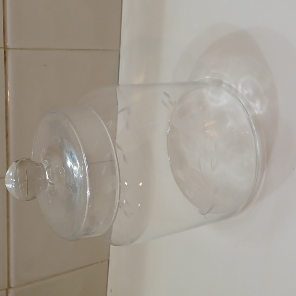 Princess VTG Etched Floral Glass Jar with Lid